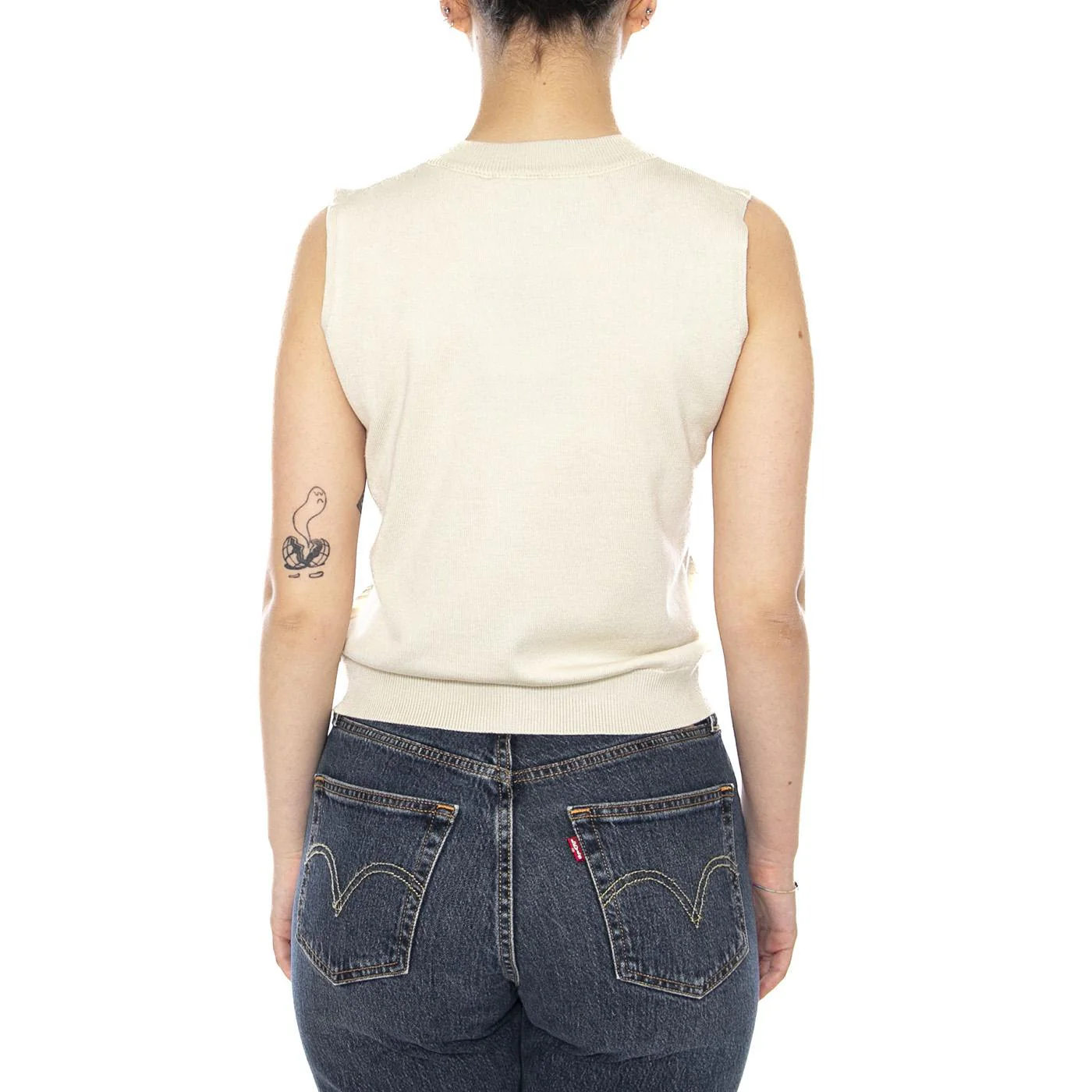 TOP PUNTO BORDADO BLANCO ECRU - Canotta Top Donna Ecru Donna WILD PONY - Image 3