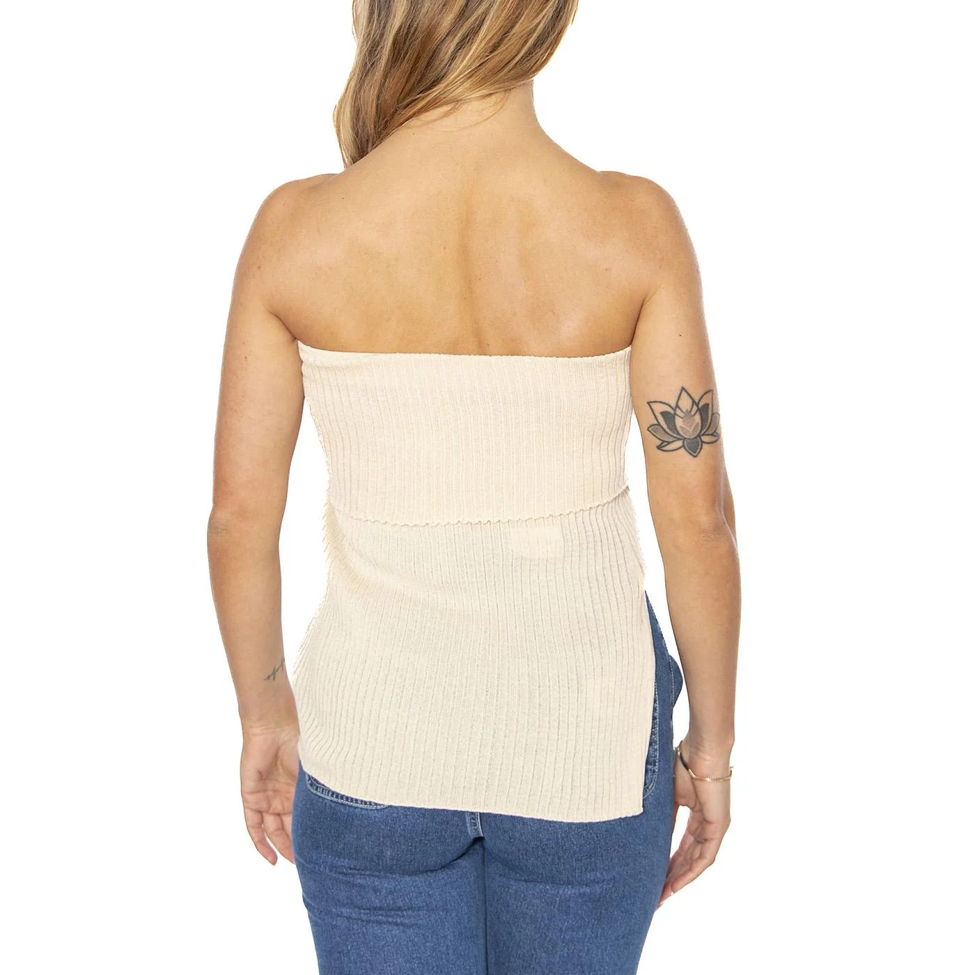 Top punto canalé sin tirantes blanco - Top Donna Beige Donna WILD PONY - Image 3