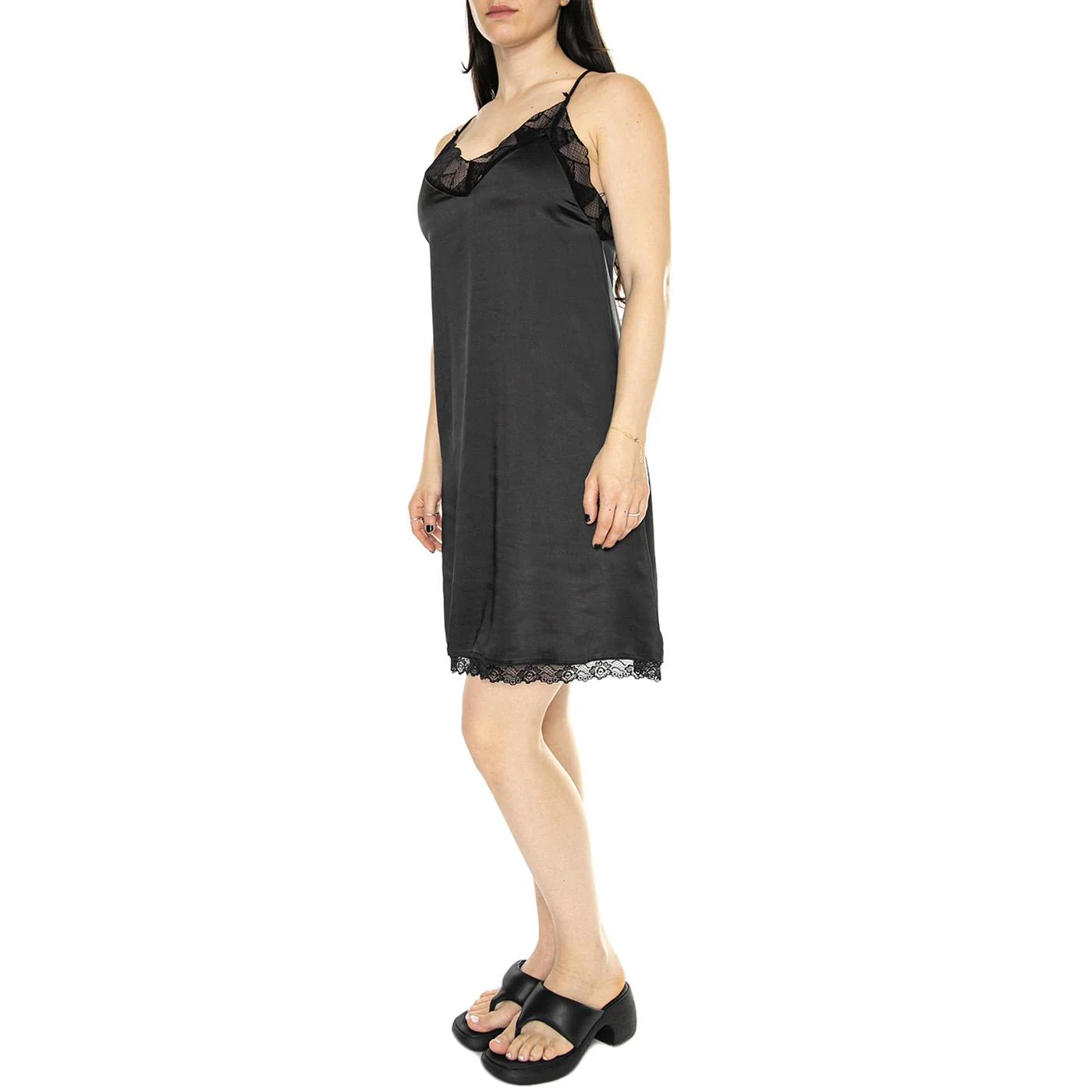 Vestido Corto Lencero Satinado Negro - Abito Donna Nero Donna WILD PONY