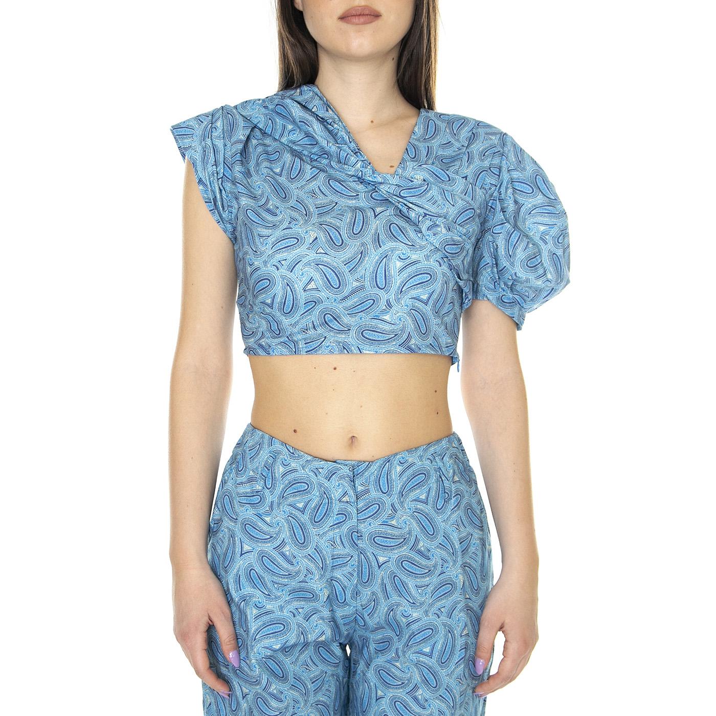 W' Crop Top Asimetrico con Estampado Paisley - Top Donna Blu / Multicolore  Donna WILD PONY - Image 2