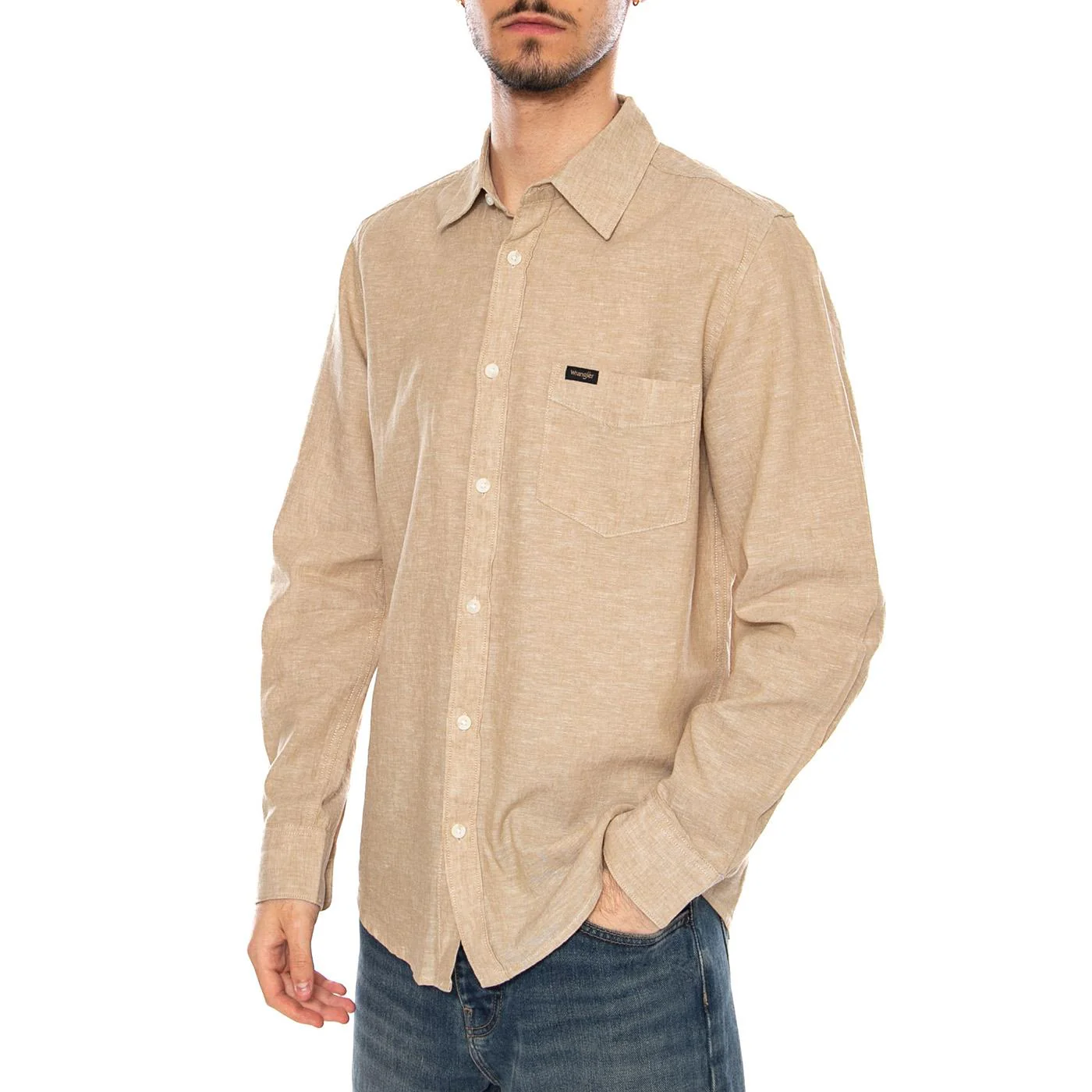 1 PKT SHIRT KELP - Camicia Uomo Beige  Uomo WRANGLER