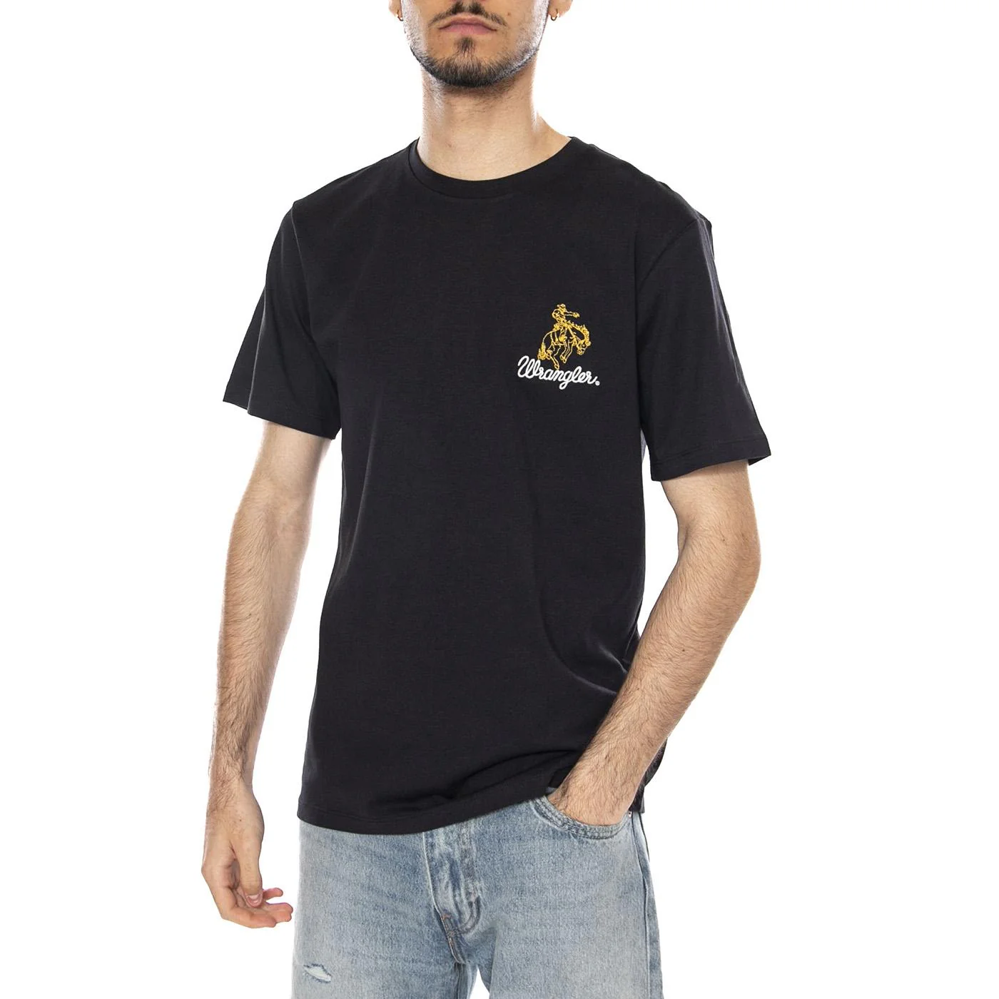 EMBROIDERY TEE BLACK - Maglietta Girocollo Uomo Nera Uomo WRANGLER