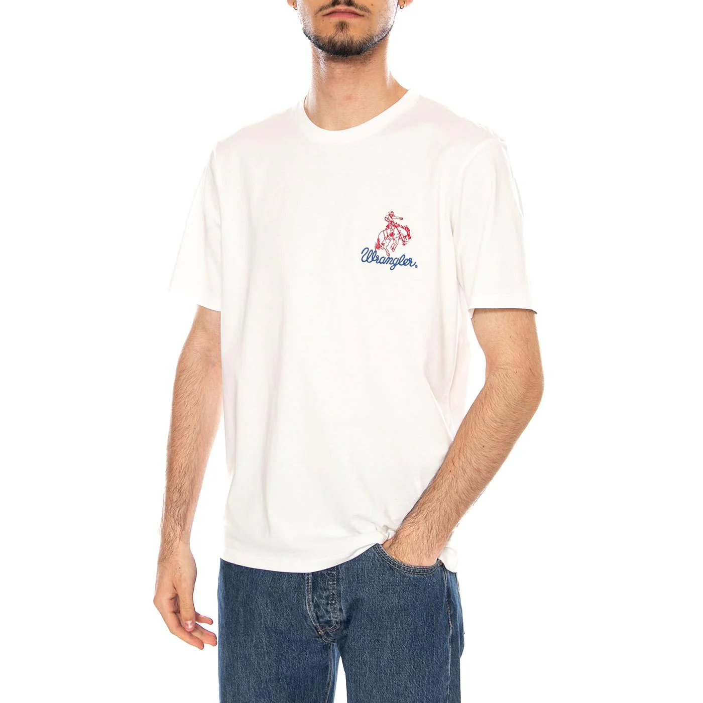 EMBROIDERY TEE WORN WHITE - Maglietta Girocollo Uomo Bianca Uomo WRANGLER