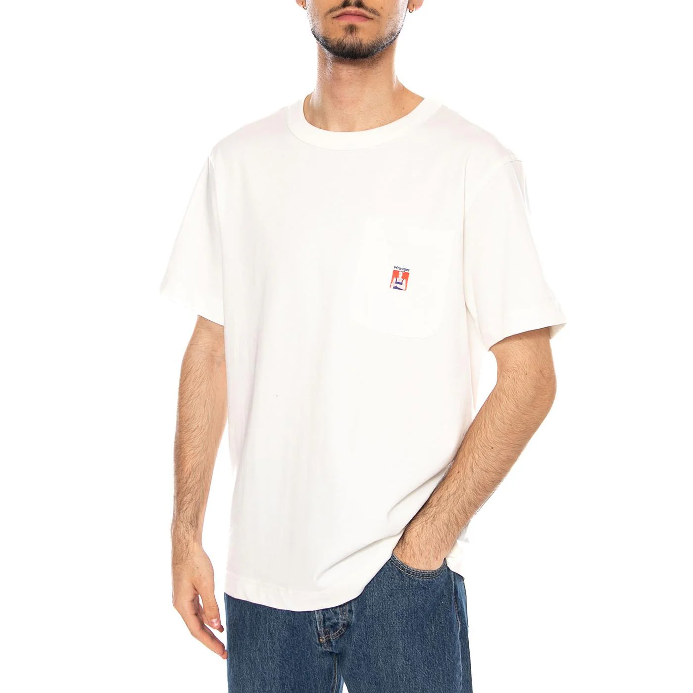 POCKET TEE WORN WHITE - Maglietta Girocollo Uomo Bianca  Uomo WRANGLER