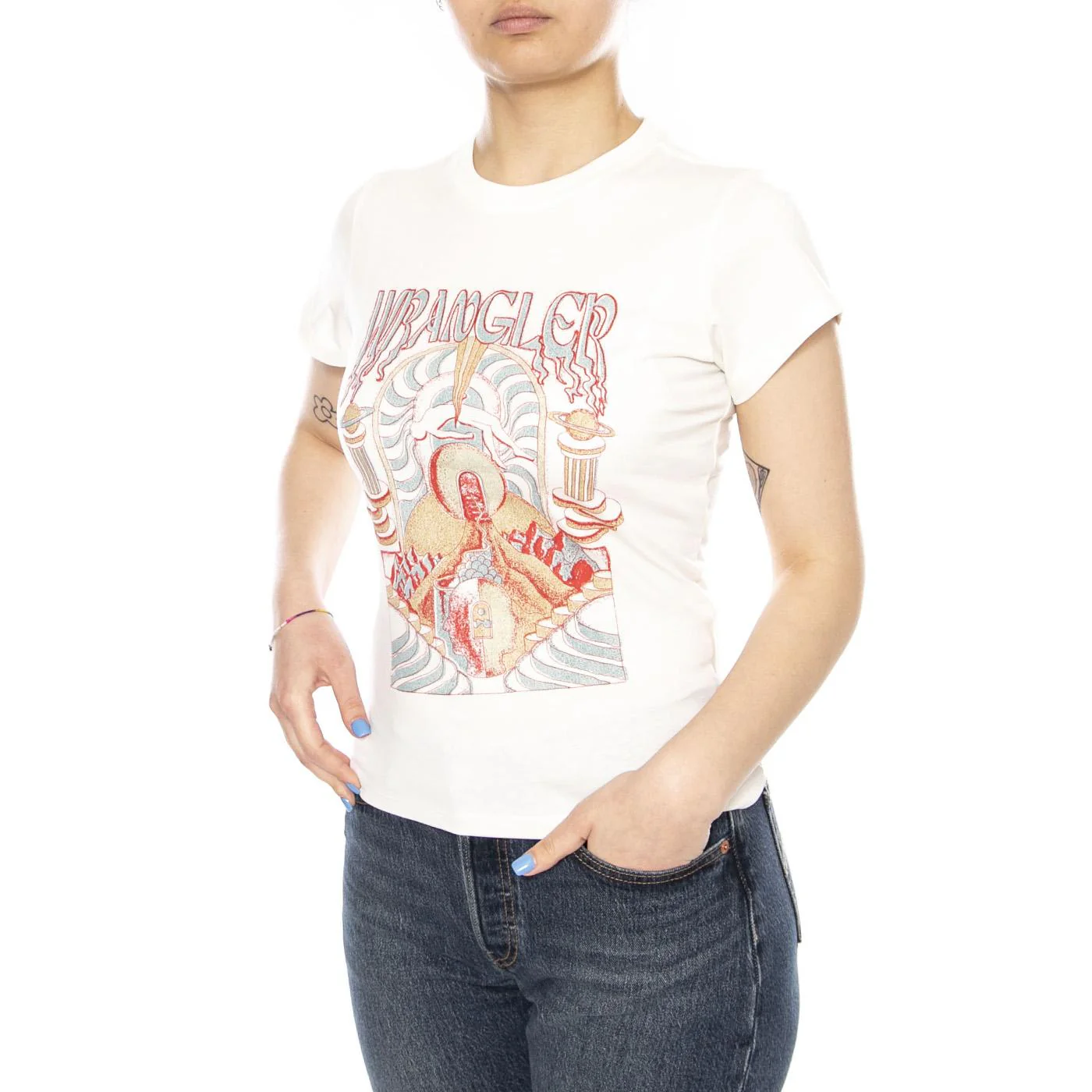 SHRUNKEN BAND TEE WORN WHITE - Maglietta Girocollo Donna Bianca Donna WRANGLER