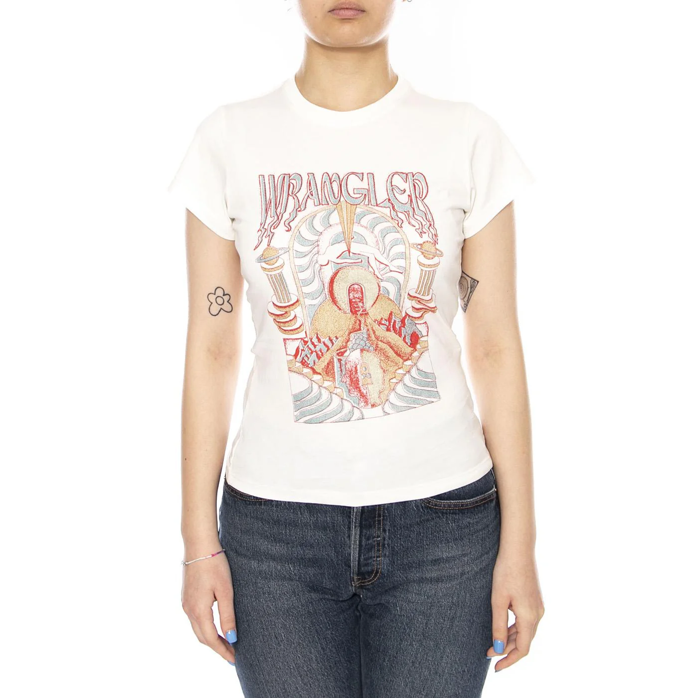 SHRUNKEN BAND TEE WORN WHITE - Maglietta Girocollo Donna Bianca Donna WRANGLER - Image 2