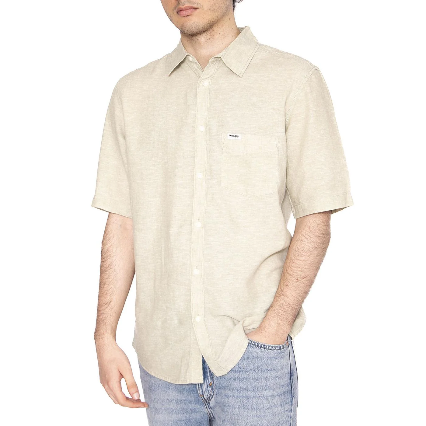 SS Shirt Ecru - Camicia Maniche Corte Uomo Verde  Uomo WRANGLER