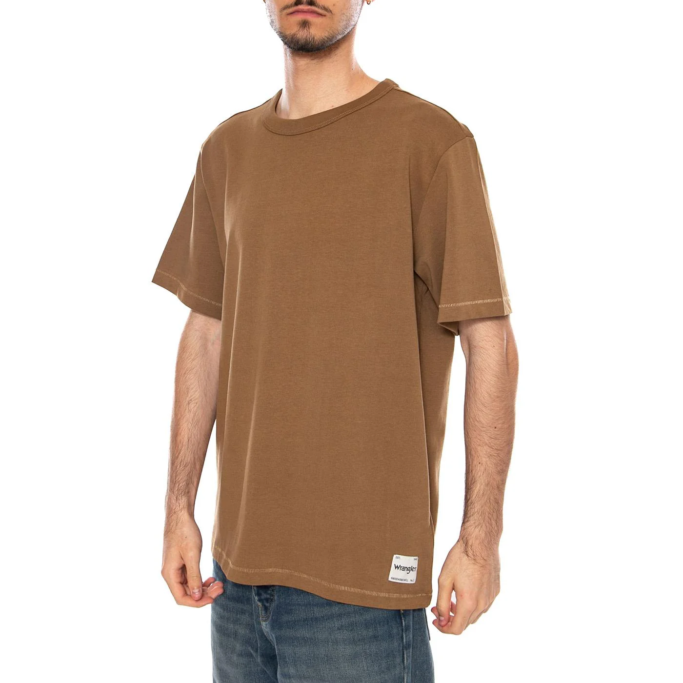 SS SOLID TEE KANGAROO BROWN - Maglietta Girocollo Uomo Marrone Uomo WRANGLER