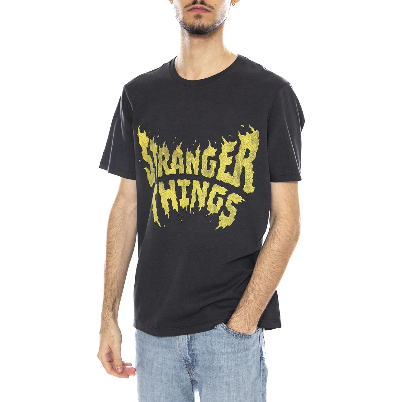 Stranger Things Tee Washed Black - Maglietta Girocollo Uomo Nera Uomo WRANGLER