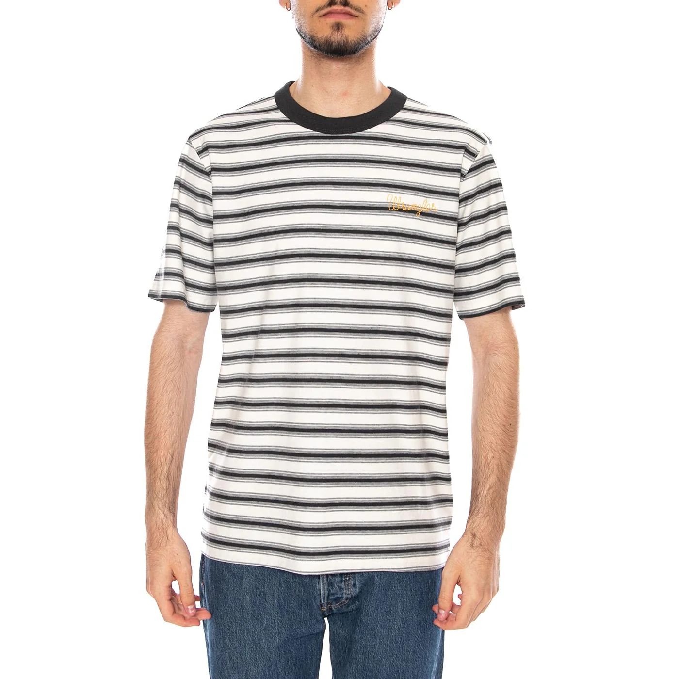 STRIPE TEE WORN WHITE - Maglietta Girocollo Uomo Bianca a Righe Uomo WRANGLER - Image 2